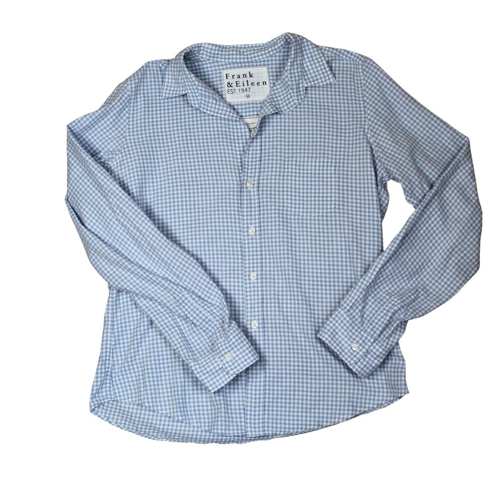 Frank & Eileen Barry Shirt Womens Medium Blue Gingham Cotton Button Minimalist